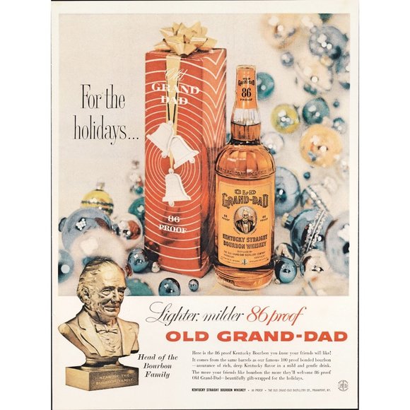 1959 Old Grand-Dad Bourbon Whiskey Vintage Print Ad Christmas Holiday Wall Art - Picture 1 of 1